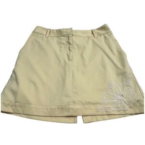 IZOD Golf Skort Yellow Stretch Flower Embroidered women Size‎ 2 Y2K inspired